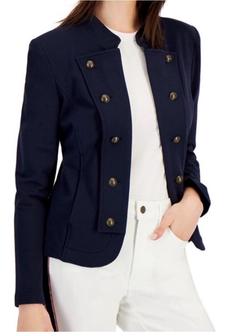 Tommy Hilfiger Navy Military-Style Double-Breasted Blazer